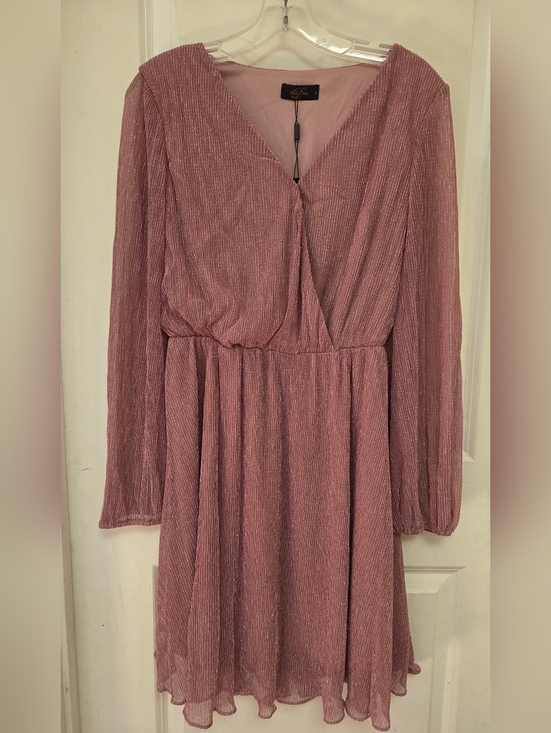 Dressystar Dresses & Skirts - Dressy Star Lush Rose Pink Long Sleeve Shimmer Wrap Dress Sheer Sleeve Medium